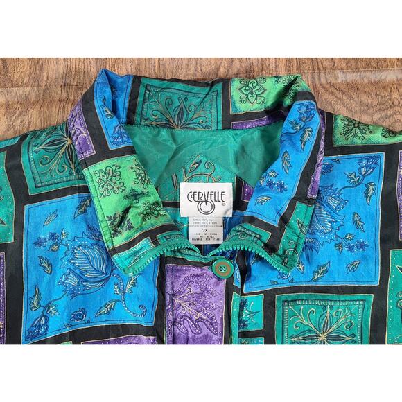 Vintage Women 100% Silk Bomber Jacket Windbreaker Print Vibrant Zip 3X - Picture 7 of 14